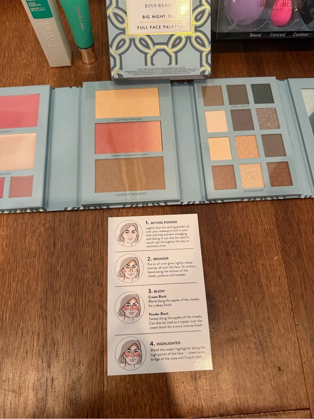 Laura Geller RSVP kit, haus labs, and sponges for blending